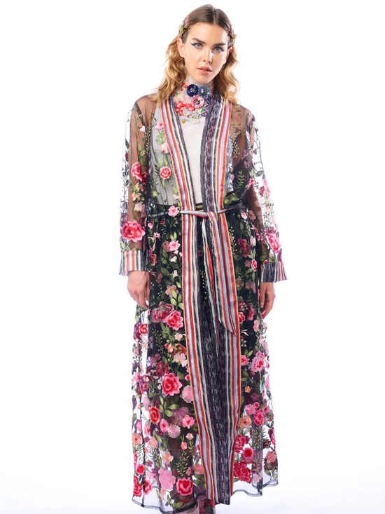 Aratta Jackets & Blazers - ARATTA Dark Rose Embroidered Duster | Duster Dress | Floral Dress - M - NWT